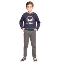 One Friday Kinderen Jongens Grijze Alien Geborduurde Rechte Pasvorm Broek