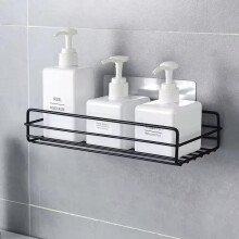 Amiqus Estante de Pared Multifuncional Sin Perforaciones con Adhesivo Fuerte (1 Pcs Negro Metal Ligero)