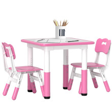 Height Adjustable Toddler Table and Chair Set, 3-Piece Children Activity Table w/ 2 Chairs for Playroom, Bedroom - Pink