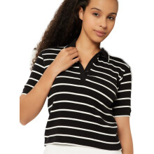 Max Damen Gestreiftes Athleisure Polo T-Shirt (Schwarz_Xs)