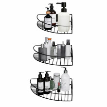 Estante Esquinero Negro Namani de 3 Niveles, Estante Montado en Pared de Acero Inoxidable (Paquete de 3)