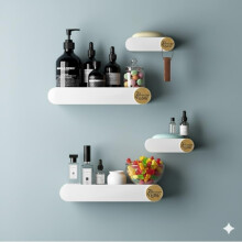 Riomax 4er Set Badezimmerregal, Selbstklebender Wandregal Organizer, Wandregal, Küchenablage, Seifenhalter (Kunststoff, 2 Bad