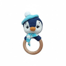 Sycamore East Virkade Baby Teether Combo (Kaninför & Björn) - Mjuk Handgjord Kottontassarleksak Med Träring För Spädbarn - Pingvin 1 Stk
