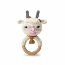 Combo Hochet Bébé Sycamore East (Lapin & Ours) - Jouet en coton doux fait main avec anneau en bois pour bébés - Vache 1 pièce
