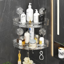 Estante Esquinero de Baño con Ventosas y Ganchos, Soporte de Ducha Montado en la Pared, Transparente (Pack de 2)