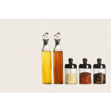 Klickio Ensemble de Rangement en Verre 5 Pièces - 2 Bouteilles à Huile Anti-Fuite (500Ml) & 3 Pots à Épices Hermétiques
