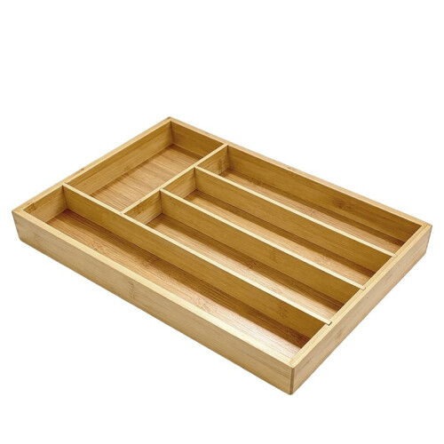 Bamboo Drawer Silverware Kitchen Knives Storage Box Desktop Organizer Tool for Cutlery Stationery Storage Solution 1