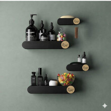 Riomax 4er Set Badezimmerregal, Selbstklebende Wandablage, Küchenregale, Seifenhalter (Plastik, 2 Badezimmer)