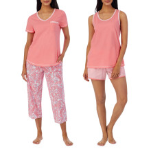 Set Pigiama Donna Carole Hochman 4 Pezzi - Canotta, Maglietta Manica Corta, Pantaloni Corti e Capri, Rosa Paisley, X-Large