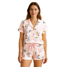 COCO BRANDS Pigiami Snoopy Donna - Set 2 Pezzi Maglietta Maniche Corte e Pantaloni Pigiama (XS-XL), Snoopy Bianco Fiocco Rosa, L