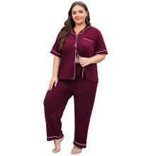 Vozanet Pigiama Donna Taglie Forti Camicia e Pantaloni Set Morbido con Tasche 1x a 5x, Rosso Vino, 3X-Large