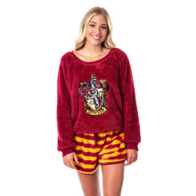 Pigiama Donna Harry Potter con Maglione e Pantaloni Corti-Tutte le Case, Grifondoro, Media