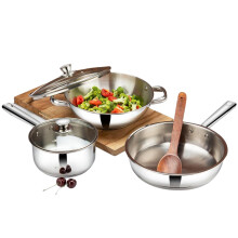 Vinod Stainless Steel 3 Piece Induction Friendly Modena Set Kadai With Glass Lid (2.7 Litre) Saucepan With Glass Lid (1.5 Litre) & Frypan (24 Cm)