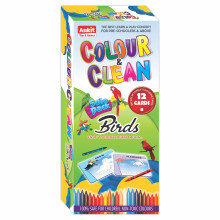 Ankit Toys & Games Färg & Rengör Fåglar Solo Pack | Återanvändbara Flashkort, Oljepasteller och Duster | Spel för Småbarn | Set om 12