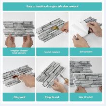 12Pcs Wall Sticker Self-Adhesive Faux Brick Wall Panel Peel and Stick Kitchen Tile Backsplash Bathroom Wall Tile Sticker