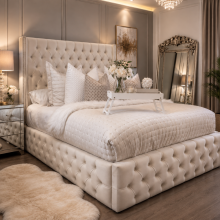(Silver (with Mattress), 5ft King (No Gaslift )) Double Full Chesterfield Bed Frame Plush Velvet Upholstered with Mattress & Ottoman Gas Lift Option