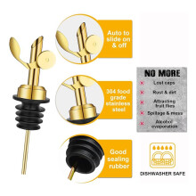 4 Pcs Stainless Steel Bottle Pourers,Self Closing Olive Oil Dispenser Spout,Auto Flip Feature Liquor Pour Spouts Gold