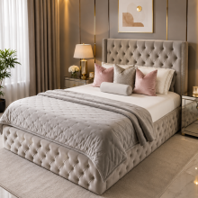 (Silver (with Mattress), 3ft Single (with Gaslift)) Double Full Chesterfield Bed Frame Plush Velvet Upholstered with Mattress & Ottoman Gas Lift Option