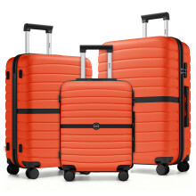 20+24+28Inch ABS+PC Striped Design with Colour-Block Details 3-Piece Hardshell Luggage Set with Spinner Wheels - Orange And Black