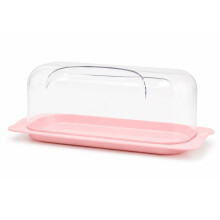 Bread & Cake Box Bin 36cm Acrylic Lid Plastic Base Clear Pink Storage Keeper