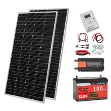 Kit Solar Autônomo 400 W 12 V-Duoku-com 2 Painéis Solares Monocristalinos de 200 W, Bateria LiFePO₄ 12,8 V 50 Ah