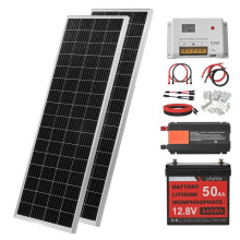 Autarkes Solarpanel-Kit 200 W 12 V-Duoku-mit 2 monokristallinen Solarpanels von 100 W, LiFePO₄ Batterie 12,8 V 50 Ah
