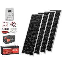 Kit Solar Autônomo 400 W 12 V-Duoku-com 4 Painéis Solares Monocristalinos de 100 W, Bateria LiFePO₄ 12,8 V 200 Ah