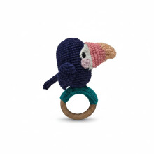 Hochets Bébé au Crochet Fait Main - Hochet Toucan avec Anneau en Bois, Doux & Sûr pour Bébé