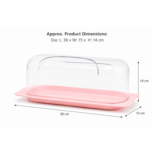 Bread & Cake Box Bin 36cm Acrylic Lid Plastic Base Clear Pink Storage Keeper 2