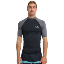 (L, Black/Iron Gate) Quiksilver Mens Everyday Short Sleeve UV Protect Surf Surfing Rash Guard Vest