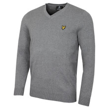 (L, Mid Grey Marl) Lyle & Scott Mens Cotton Merino V Neck Lightweight Golf Sweater
