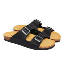 (9.5 UK, Leather / Negro) Plakton Mens Barna Two-Strap Sandals