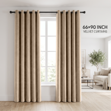 (66 x 90 (168cm x 229cm), Beige) Luxury Velvet Curtains Ready Made Eyelet Thermal Soft Plush | 315 GSM Premium Quality
