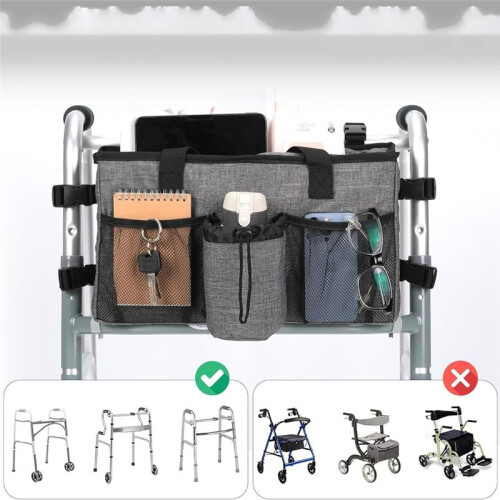 Foldable Walker Accessories with Cup Holder & Organizer Pouch 1