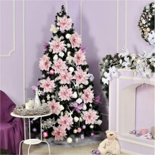 60PCS 14.5cm Glitter Artificial Christmas Flowers Merry Christmas Tree Decoration Happy New Year Ornaments Xmas,A