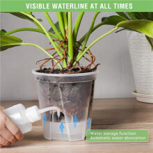 6 Inch Transparent Plastic Garden Pots Self Watering Planters, 15 Pack Plastic Nursery Plant Pots with Deep Reservior