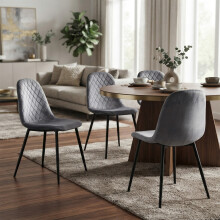 Alivio 4Pc Velvet Dining Chairs Ergonomic Upholstered Seats with Curved Backrest & Metal Legs for Home or Office (Grey, Pack of 4)