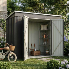 (4X8FT, Grey) BIRCHTREE Garden Shed Strong Metal Pent Roof Outdoor Storage Free Foundation New