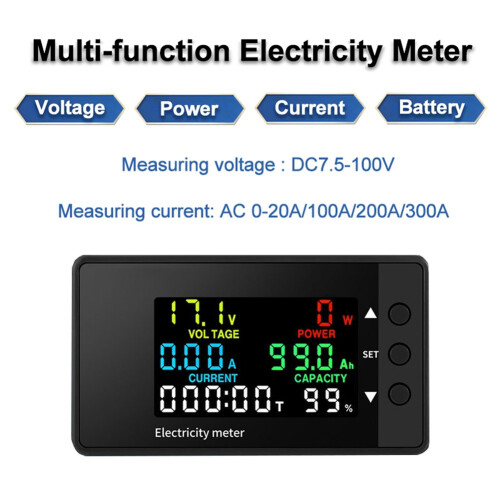 6-In-1 Voltmeter Ammeter  7.5-100V Wattmeter LED Digital Electric Meter Multifunctional Voltage Current Meter 0-100A