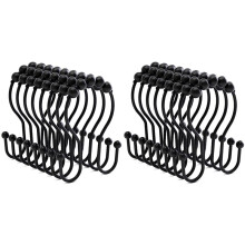 24 Pcs Crochets de Rideau de Douche, Anneaux de Rideau de Douche Antirouille Balanced Glide Double Crochets de Rideau de Douche Noir
