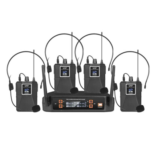 Wireless Microphone Headset 4 Channel UHF Fixed Frequency Dynamic Microphone for Karaoke Wedding Party Band Church EU
