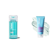 Bliss Clear Genius Clarifying Toner + Serum and Micro Magic Skin Renewing Microdermabrasion Facial Scrub - Calm Skin & Tighten Pores