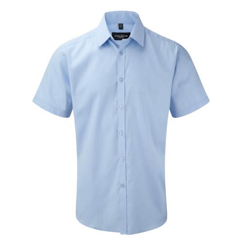 Russell (16, Light Blue) Russell Mens Short Sleeve Herringbone Work Shirt