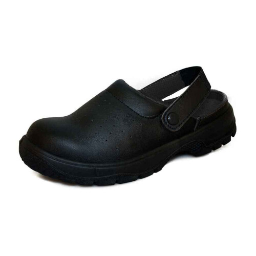 (7 UK, Black) Comfort Grip Unisex Adult Press Stud Strap Clogs