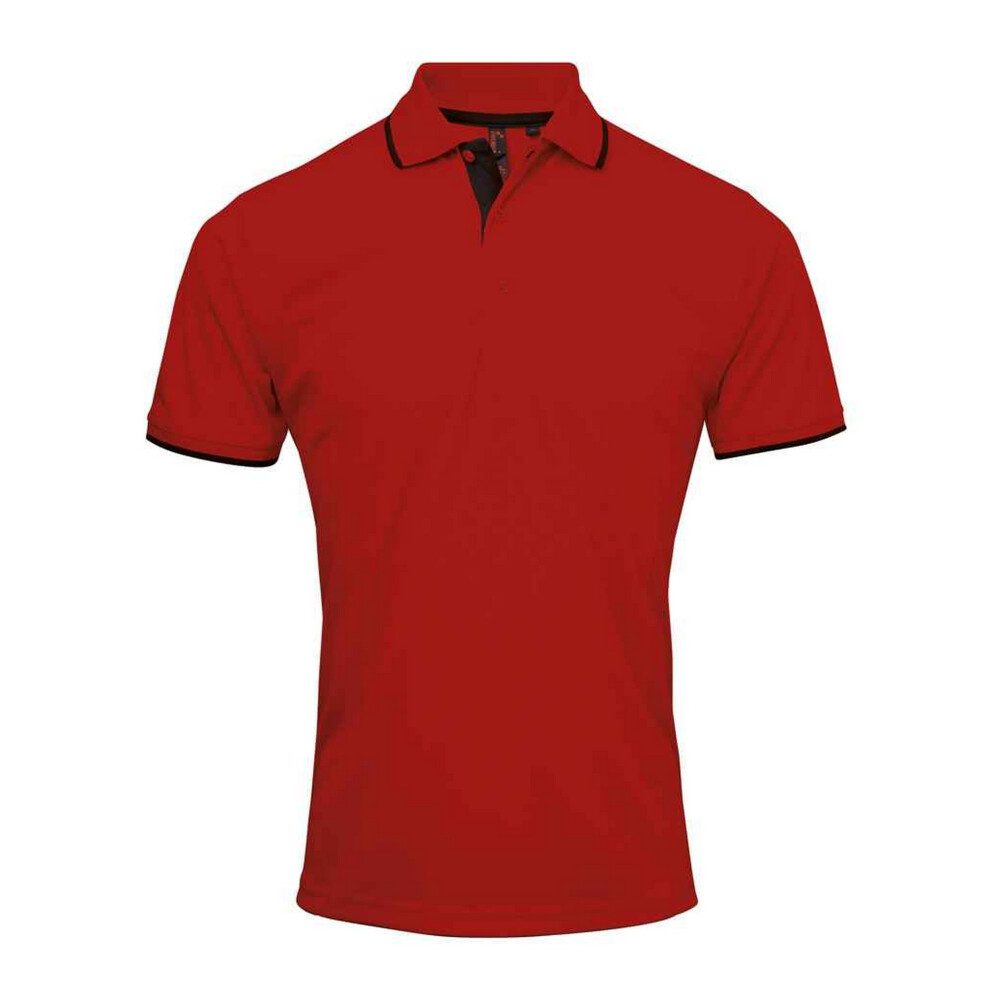 Premier (L, Red/Black) Mens Coolchecker Contrast Pique Polo Shirt