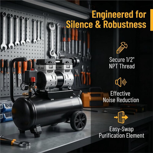1/2" Thread Intake Silencer Filter, 20mm Metal Air Compressor Muffler with Replaceable Filter Element, Noise Reduction 1