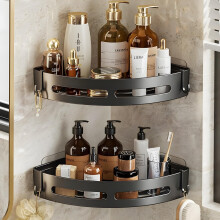 Morivahomes Selbstklebende Badezimmer-Eckregal Halter (Schwarz, 2er Pack), Kunststoff