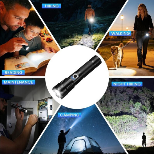 2pcs High-Power LED Flashlight, Ultra-Bright with 5 Modes, Perfect for Outdoor Camping. 1