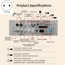 Płyta Wzmacniacza Dźwięku D2000 BT5.1 AUX/USB/TF Card Kanał 2.1 HiFi Wzmacniacz Mocy Wielofunkcyjny do Karaoke Samochodowego WTYCZKA UE