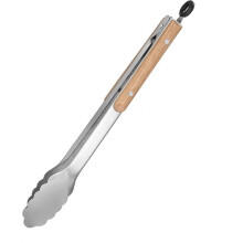 Pinces Alimentaires en Acier Inoxydable, Pinces de Cuisine Robustes avec Poignée en Bois pour la Cuisson, le Grillage et le Barbecue